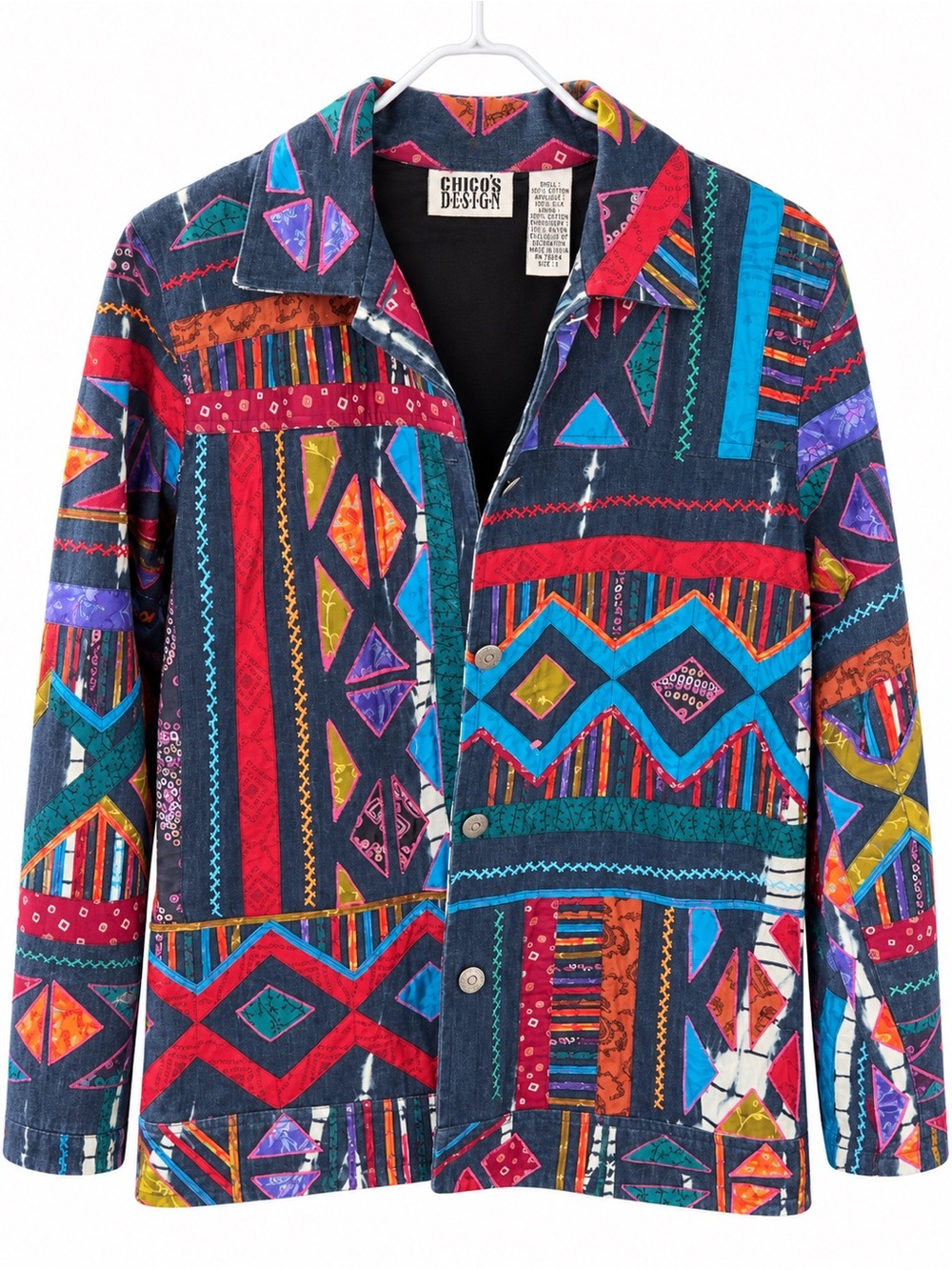 Chico's Multicolor Geometric Patchwork Blazer - Navy Base